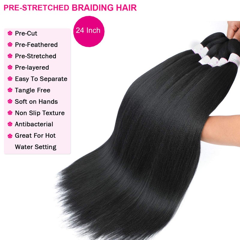 BEFUNNY Pre Stretched Braiding Hair 8 Packs 24 Inch Professional Pre Stretched Crochet Hair For Human Braiding Or Twist Natural Black Yaki Perm Straight Synthetic Hair Extension For Women(24", 1B#) - Image 3