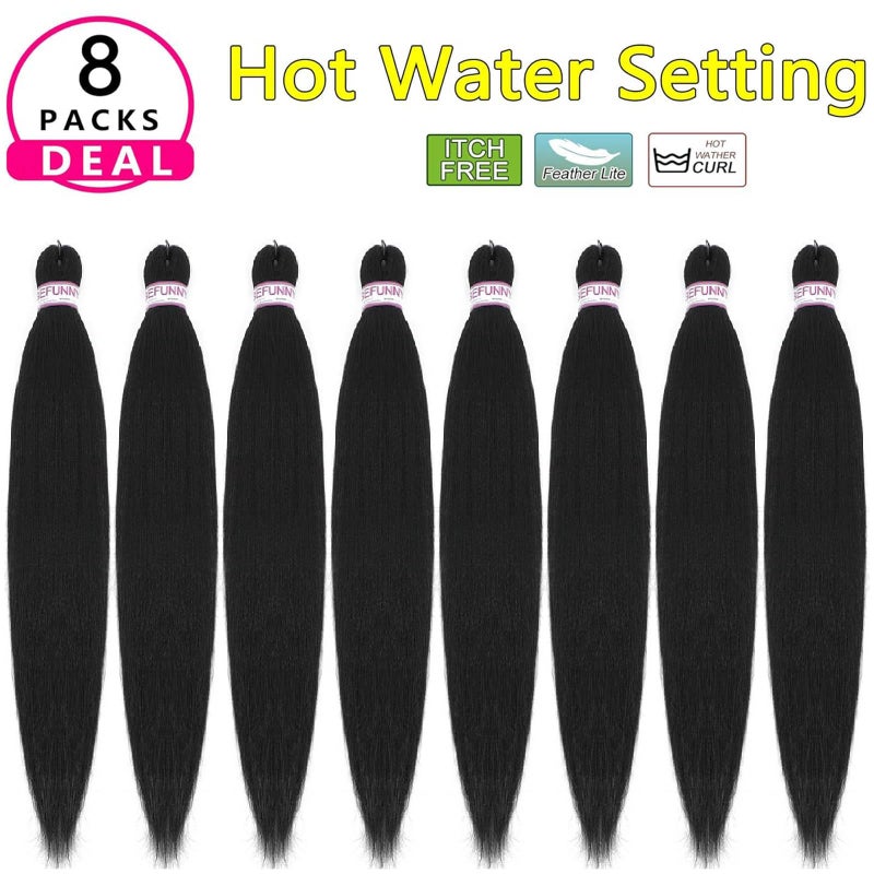 BEFUNNY Pre Stretched Braiding Hair 8 Packs 24 Inch Professional Pre Stretched Crochet Hair For Human Braiding Or Twist Natural Black Yaki Perm Straight Synthetic Hair Extension For Women(24", 1B#) - Image 2
