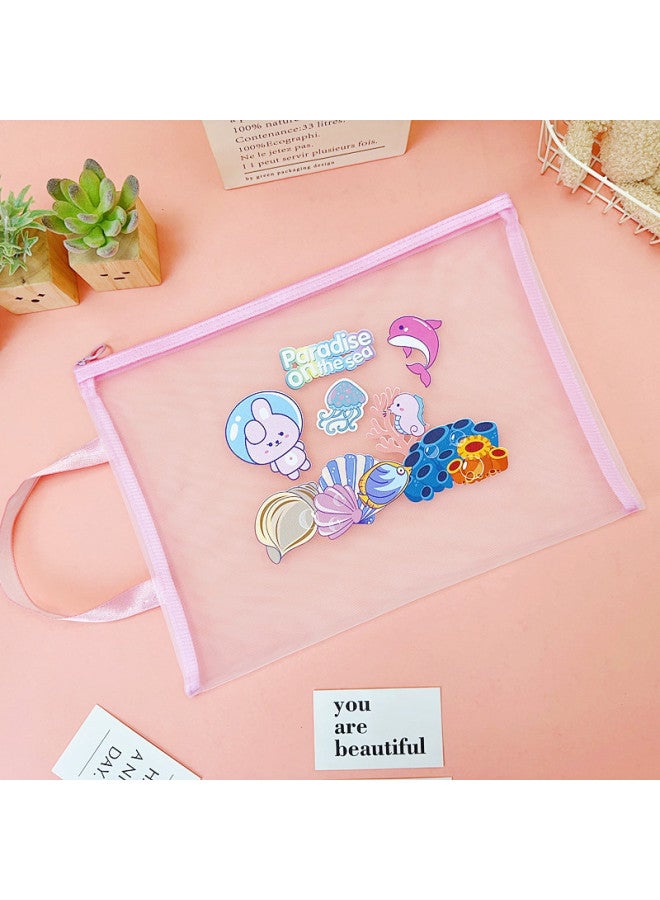 Pupil Mesh File Bag Cartoon Single Layer Zipper Stationery Storage Bag Cute A4 Nylon Mesh Test Bag