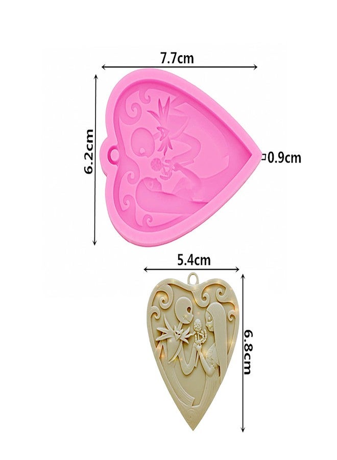 Jansowin Halloween Theme Skull Lover Heart Shaped Keychain Silicone Mold with Hole for DIY Necklace Craft Candy Desserts Epoxy Crystal Earrings Bag Tag Luggage Trinket Decoration Pendant Mold - Image 2