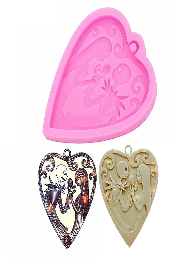 Jansowin Halloween Theme Skull Lover Heart Shaped Keychain Silicone Mold with Hole for DIY Necklace Craft Candy Desserts Epoxy Crystal Earrings Bag Tag Luggage Trinket Decoration Pendant Mold - Image 1