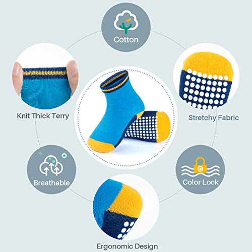 JAKIDAR 12 Pack Baby Toddler Socks Non Slip Grip Cotton Crew Socks for Boys Girls Infants Kids, Multicolor Block, 6-12 Months - Image 3
