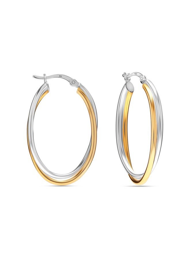 LeCalla 925 Sterling Silver Two-Tone Hoop Earrings for Women | 14K Gold-Plated Intertwining Large Oval Shape Hoops Earring 40MM, Sterling Silver, No Gemstone - Image 1