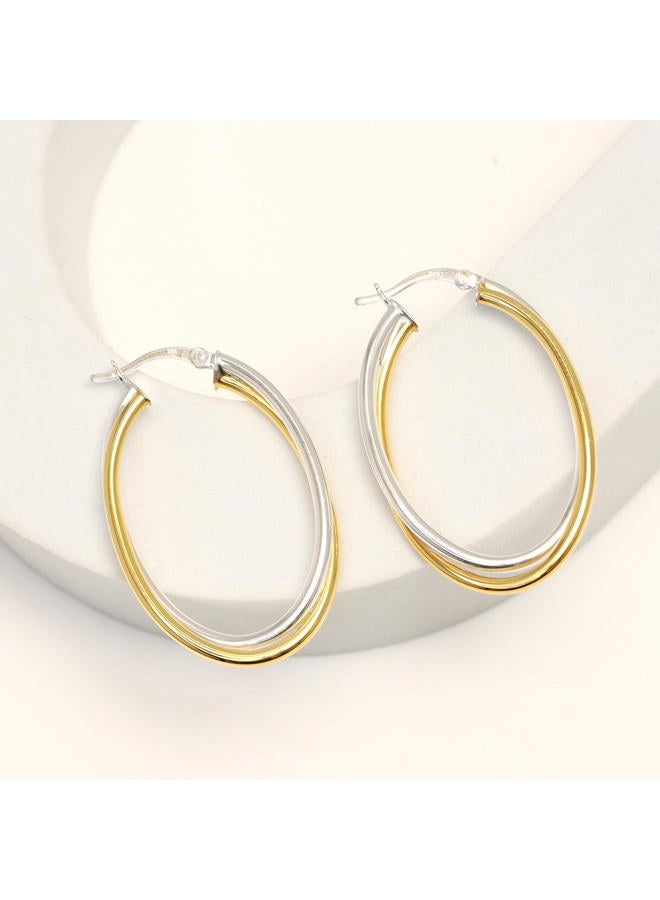 LeCalla 925 Sterling Silver Two-Tone Hoop Earrings for Women | 14K Gold-Plated Intertwining Large Oval Shape Hoops Earring 40MM, Sterling Silver, No Gemstone - Image 4
