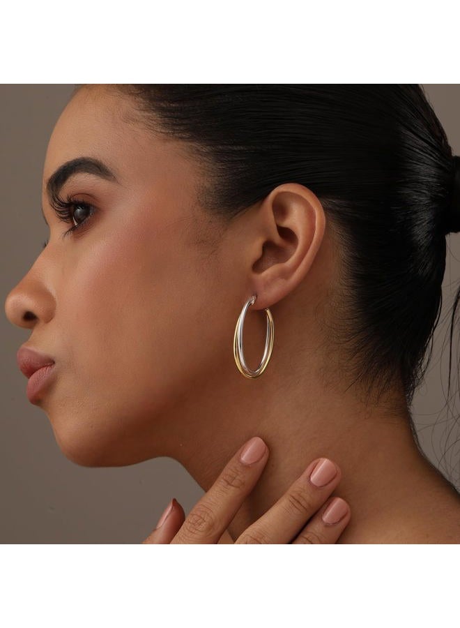 LeCalla 925 Sterling Silver Two-Tone Hoop Earrings for Women | 14K Gold-Plated Intertwining Large Oval Shape Hoops Earring 40MM, Sterling Silver, No Gemstone - Image 3