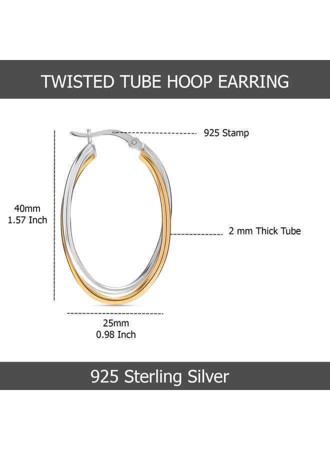 LeCalla 925 Sterling Silver Two-Tone Hoop Earrings for Women | 14K Gold-Plated Intertwining Large Oval Shape Hoops Earring 40MM, Sterling Silver, No Gemstone - Image 5