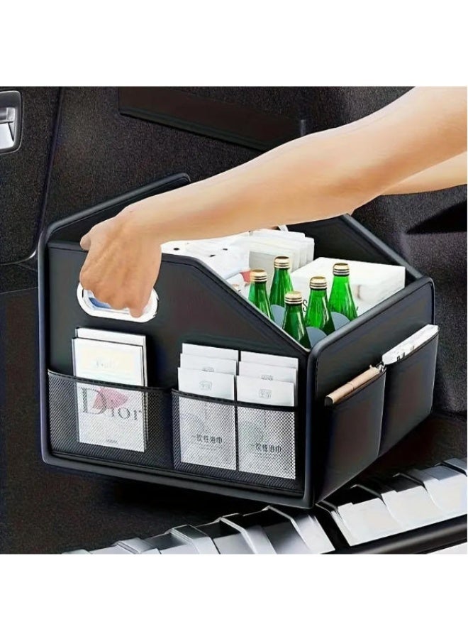 Premium PU Leather Storage Box Organizer for Car, Office & Home – Large Capacity Desk Organizer with Compartments (Black) - Image 2