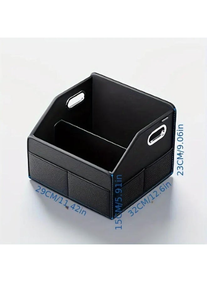 Premium PU Leather Storage Box Organizer for Car, Office & Home – Large Capacity Desk Organizer with Compartments (Black) - Image 1