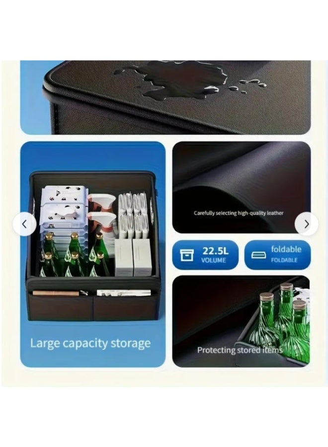 Premium PU Leather Storage Box Organizer for Car, Office & Home – Large Capacity Desk Organizer with Compartments (Black) - Image 5