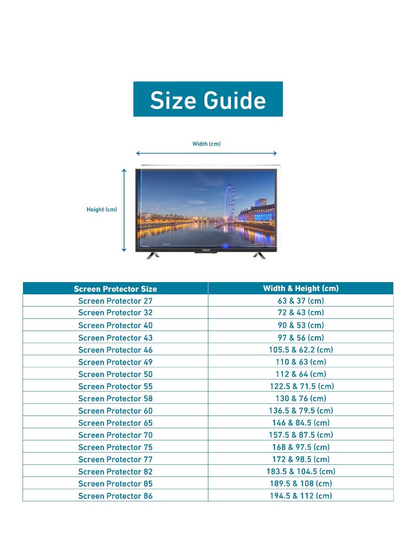 Sea Technology - SEA TECHNOLOGY 60 Inch Tv Screen Protector, Made of Solid Acrylic Material with a Thickness of 3 mm, Anti Blue light, Anti Scratches, Guard against Radiation, Compatible with all Types of Tv screens - Image 1