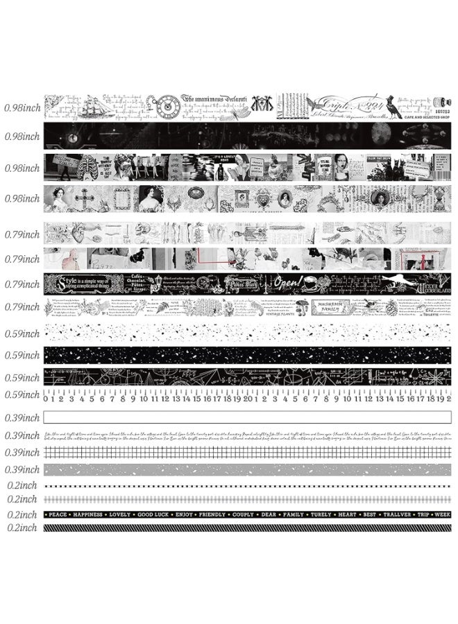 20 Rolls Vintage Washi Tape Set,Wide Floral Stamp Letter Old Newspaper Antique Retro Decorative Masking Tape Sets for Scrapbook, Craft,Kids, Scrapbooking Supplies (Black) - Image 2
