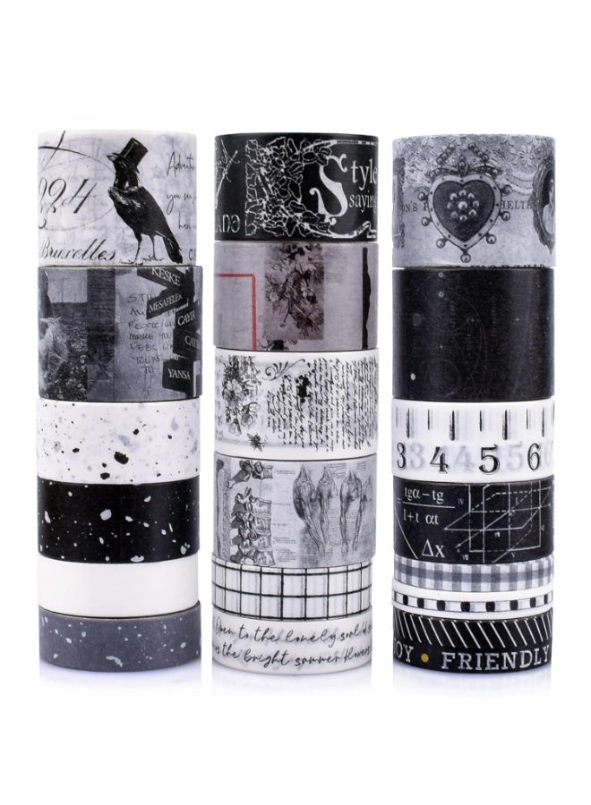 20 Rolls Vintage Washi Tape Set,Wide Floral Stamp Letter Old Newspaper Antique Retro Decorative Masking Tape Sets for Scrapbook, Craft,Kids, Scrapbooking Supplies (Black) - Image 1