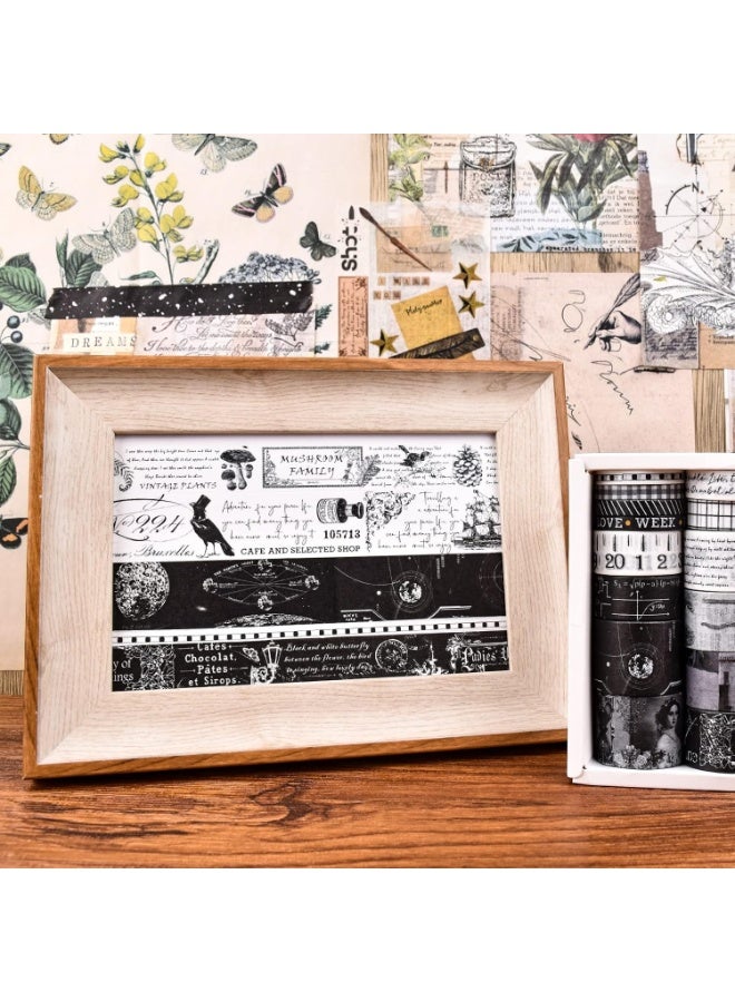 20 Rolls Vintage Washi Tape Set,Wide Floral Stamp Letter Old Newspaper Antique Retro Decorative Masking Tape Sets for Scrapbook, Craft,Kids, Scrapbooking Supplies (Black) - Image 5