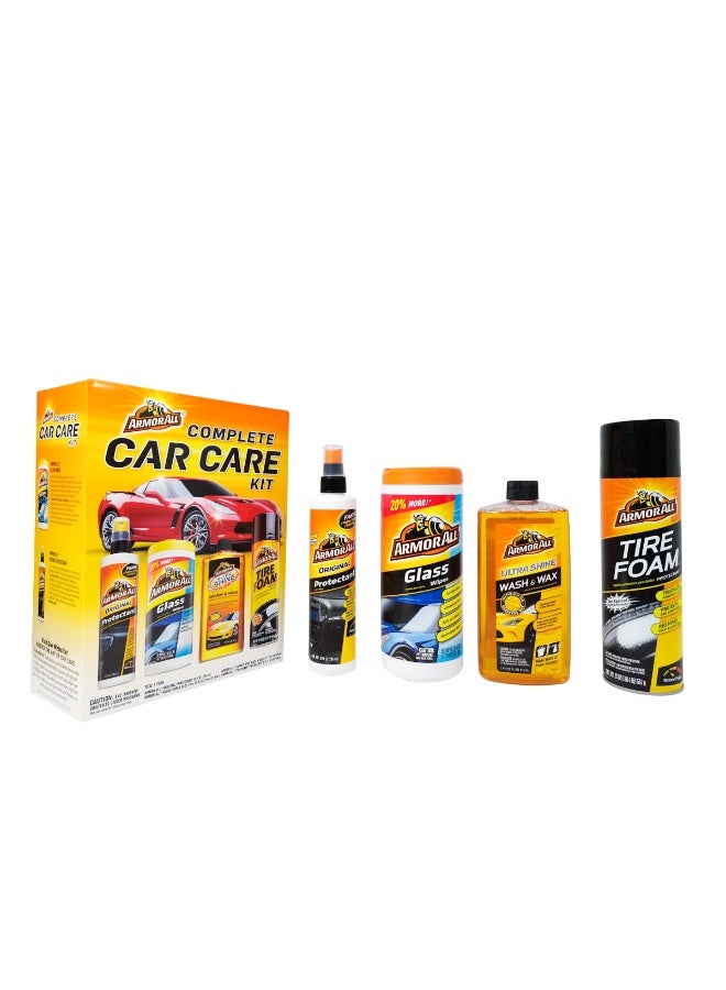 Armor All 4-Piece Complete Car Care Kit with Original Protectant, Glass Wipes, Ultra Shine Wash & Wax and Tire Foam Protectant for Interior & Exterior Cleaning - Image 3