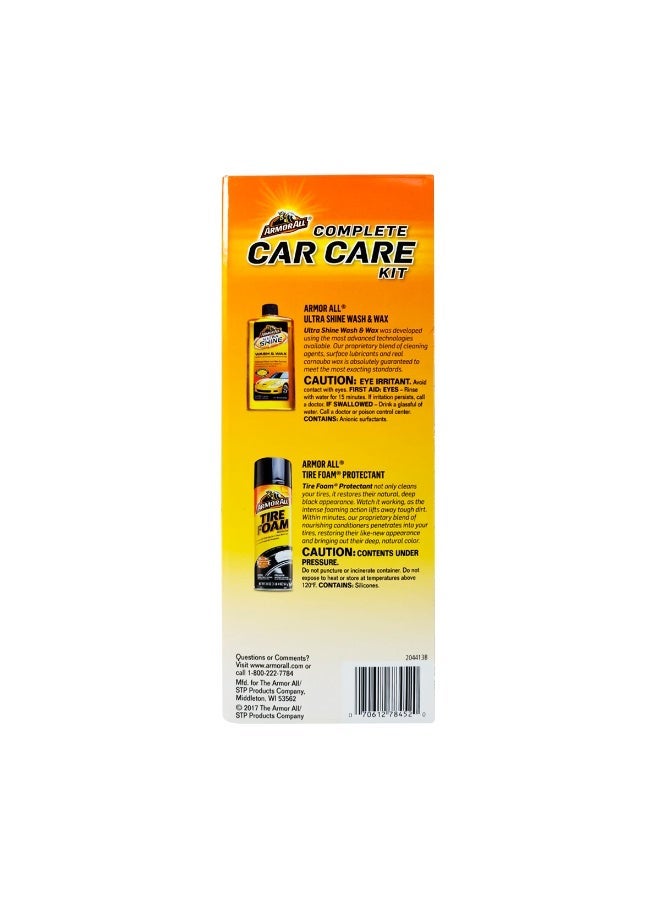 Armor All 4-Piece Complete Car Care Kit with Original Protectant, Glass Wipes, Ultra Shine Wash & Wax and Tire Foam Protectant for Interior & Exterior Cleaning - Image 2