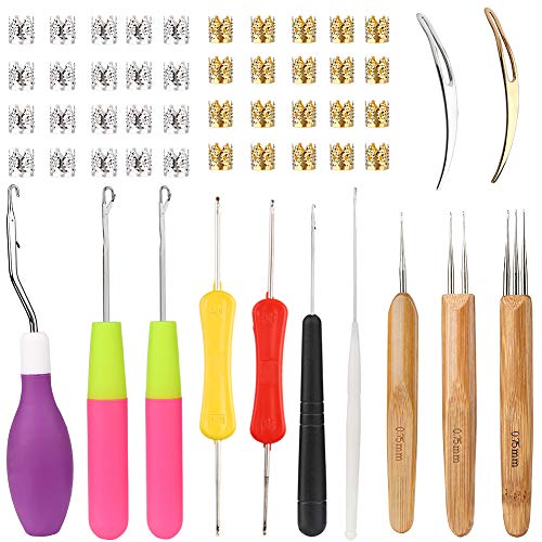 MORFEN 52 Pcs Dreadlock Crochet Hook Set, Crochet Needles for Hair, Hair Knitting Needle Tools Set with Different Sizes Latch Hook, Dreadlocks Hair Ring Dreadlock Accessories for Hair Braiding - Image 1