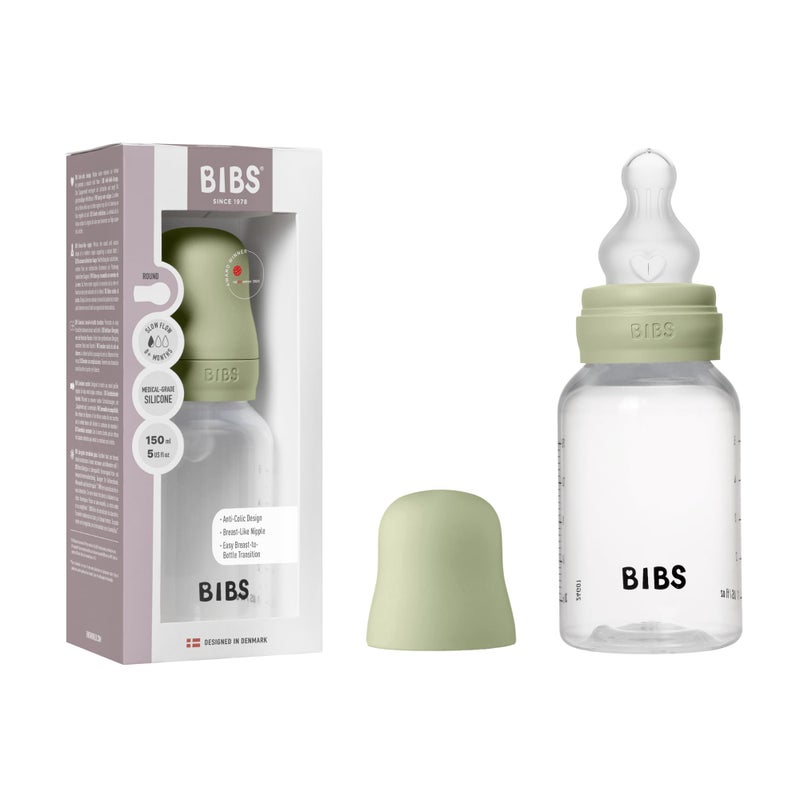 BIBS Baby Bottle 5 oz / 150 ml Silicone Nipple - Anti-Colic, BPA-Free, Round Nipple, Slow Flow, Lightweight & Easy to Clean, Suitable for Newborns 0+ Years - Sage - Image 1