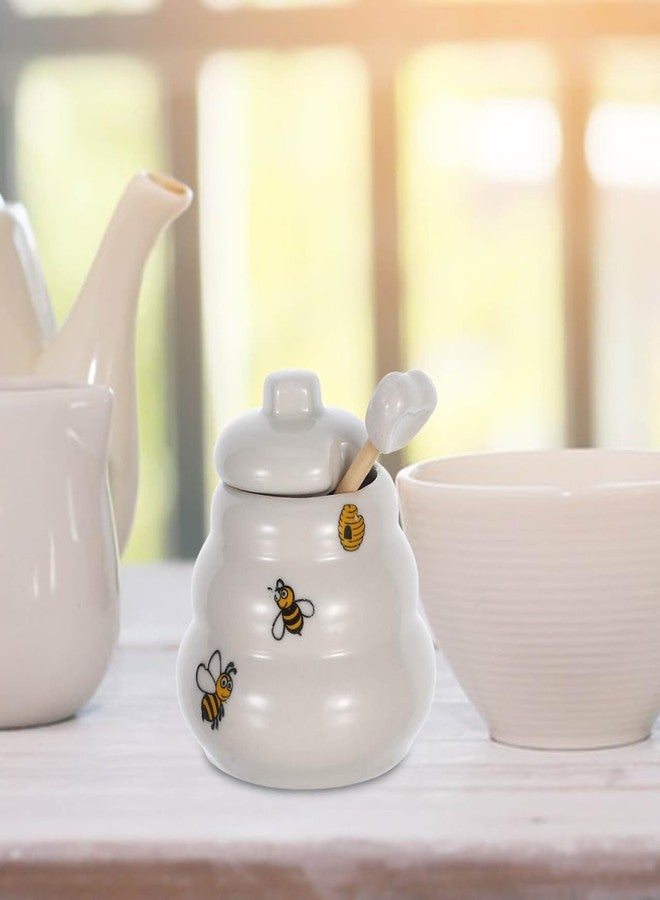 PRETYZOOM Ceramic Honey Pot with Lid and Wooden Dipper Bee Pattern Small Seasoning Jar for Wedding Favors Kitchen Spices Storage 2.95X2.24X2.24 Inches - Image 5