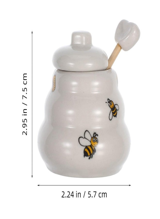PRETYZOOM Ceramic Honey Pot with Lid and Wooden Dipper Bee Pattern Small Seasoning Jar for Wedding Favors Kitchen Spices Storage 2.95X2.24X2.24 Inches - Image 4