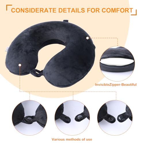 Far win Travel Pillow,100% Pure Memory Foam U Shaped Neck Pillow,Super Lightweight Portable Headrest Great for Airplane, Car,Home,Office,Sleeping Rest (Black) - Image 5