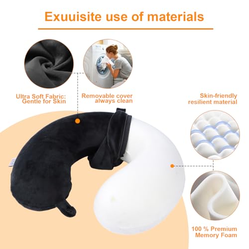 Far win Travel Pillow,100% Pure Memory Foam U Shaped Neck Pillow,Super Lightweight Portable Headrest Great for Airplane, Car,Home,Office,Sleeping Rest (Black) - Image 4