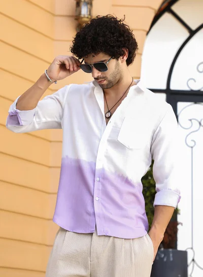 كامبوس سوترا Men's Lilac Ombre-Plunge Regular Shirt