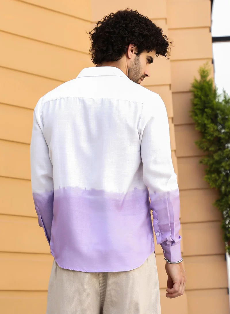 كامبوس سوترا Men's Lilac Ombre-Plunge Regular Shirt