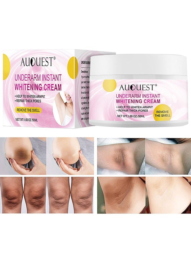 AuQuest 50ML Underarm Instant Bleaching Cream, Whitening Cream For Women For Dark Armpit Body Face Lightening Cream Intimate Skin Cream For Knees Armpit Elbows Private Areas - Image 1