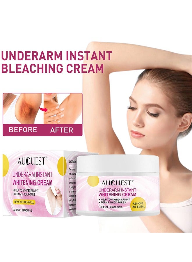 AuQuest 50ML Underarm Instant Bleaching Cream, Whitening Cream For Women For Dark Armpit Body Face Lightening Cream Intimate Skin Cream For Knees Armpit Elbows Private Areas - Image 2