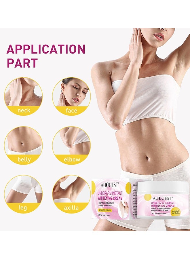 AuQuest 50ML Underarm Instant Bleaching Cream, Whitening Cream For Women For Dark Armpit Body Face Lightening Cream Intimate Skin Cream For Knees Armpit Elbows Private Areas - Image 4