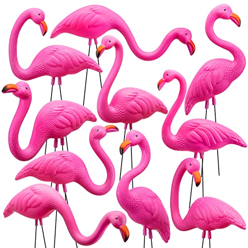 JOYIN 10 Pack Small Yard Flamingos Ornament Stakes, Mini Pink Flamingo Yard Decorations, Mini Lawn Plastic Flamingo Statue with Rubber Coating Metal Legs for Outdoor, Garden, Luau Party Gift (3-10IN) - Image 1