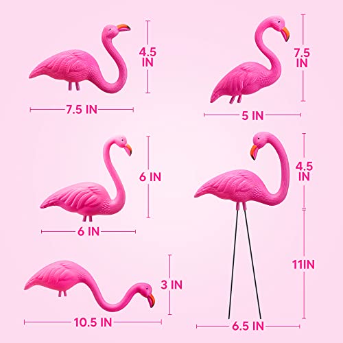 JOYIN 10 Pack Small Yard Flamingos Ornament Stakes, Mini Pink Flamingo Yard Decorations, Mini Lawn Plastic Flamingo Statue with Rubber Coating Metal Legs for Outdoor, Garden, Luau Party Gift (3-10IN) - Image 5