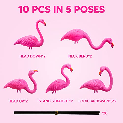JOYIN 10 Pack Small Yard Flamingos Ornament Stakes, Mini Pink Flamingo Yard Decorations, Mini Lawn Plastic Flamingo Statue with Rubber Coating Metal Legs for Outdoor, Garden, Luau Party Gift (3-10IN) - Image 4