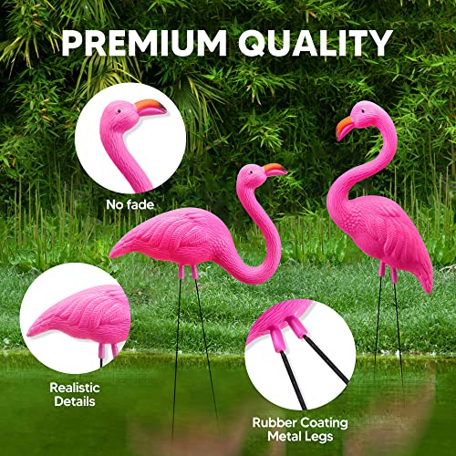 JOYIN 10 Pack Small Yard Flamingos Ornament Stakes, Mini Pink Flamingo Yard Decorations, Mini Lawn Plastic Flamingo Statue with Rubber Coating Metal Legs for Outdoor, Garden, Luau Party Gift (3-10IN) - Image 3