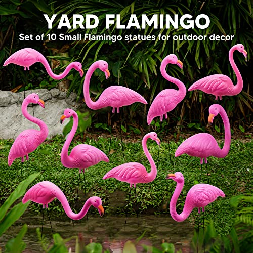 JOYIN 10 Pack Small Yard Flamingos Ornament Stakes, Mini Pink Flamingo Yard Decorations, Mini Lawn Plastic Flamingo Statue with Rubber Coating Metal Legs for Outdoor, Garden, Luau Party Gift (3-10IN) - Image 2