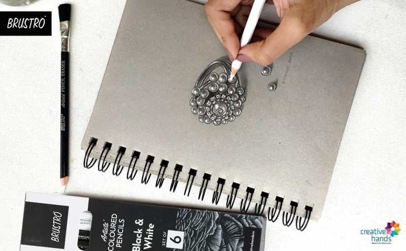 BRUSTRO BRUSTRO Artists Coloured Pencils Black White Set of 6 3 Whites and 3 Blacks Ideal for Students and Adults Color Sketching Shading Drawing Blending Mandala Art School Office Use  - Image 2