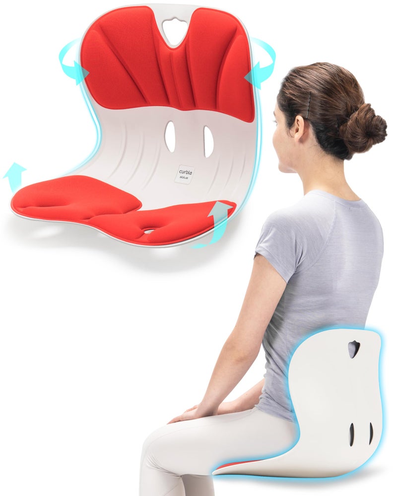 Curble WiderStandard Wide  Ergonomic Lower Back Support Lumbar Support Back Posture Corrector for Low Back Pain Relief Perfect for Home Office Desk Chair and Floor Seat Patented Red