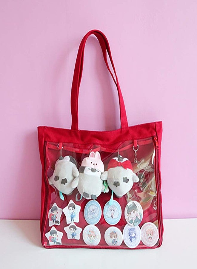 AlwaySky Ita Tote Bag Clear Window for Pins Shoulder Handbag DIY, Cosplay Stachel Red - Image 2