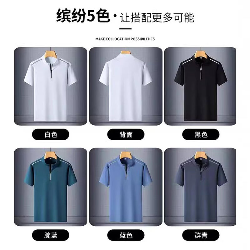 Golf Sports Casual Short-Sleeved T-Shirt Men'S Summer Ice Silk T Quick-Drying Vertical Collar Half-Sleeved T-Shirt Half-Cardigan Top - Image 5
