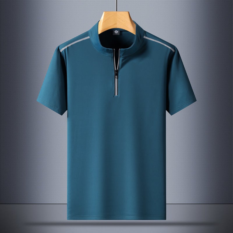 Golf Sports Casual Short-Sleeved T-Shirt Men'S Summer Ice Silk T Quick-Drying Vertical Collar Half-Sleeved T-Shirt Half-Cardigan Top - Image 1
