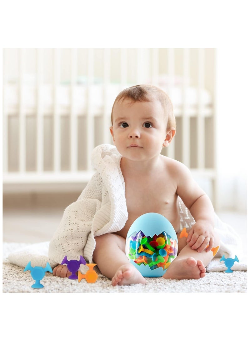 Soofam Suction Toys Bath Toy Set, 48 Pcs Silicone Sucker Toys with Dinosaur Eggshell Storage, Building Toy for Toddlers, Travel Learning Toys for Baby 3 Year Olds and Above Boys Girls (Random Color) - Image 2