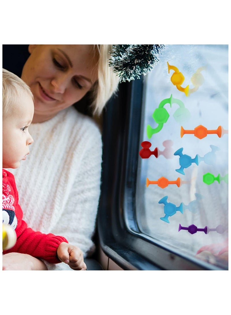 Soofam Suction Toys Bath Toy Set, 48 Pcs Silicone Sucker Toys with Dinosaur Eggshell Storage, Building Toy for Toddlers, Travel Learning Toys for Baby 3 Year Olds and Above Boys Girls (Random Color) - Image 4