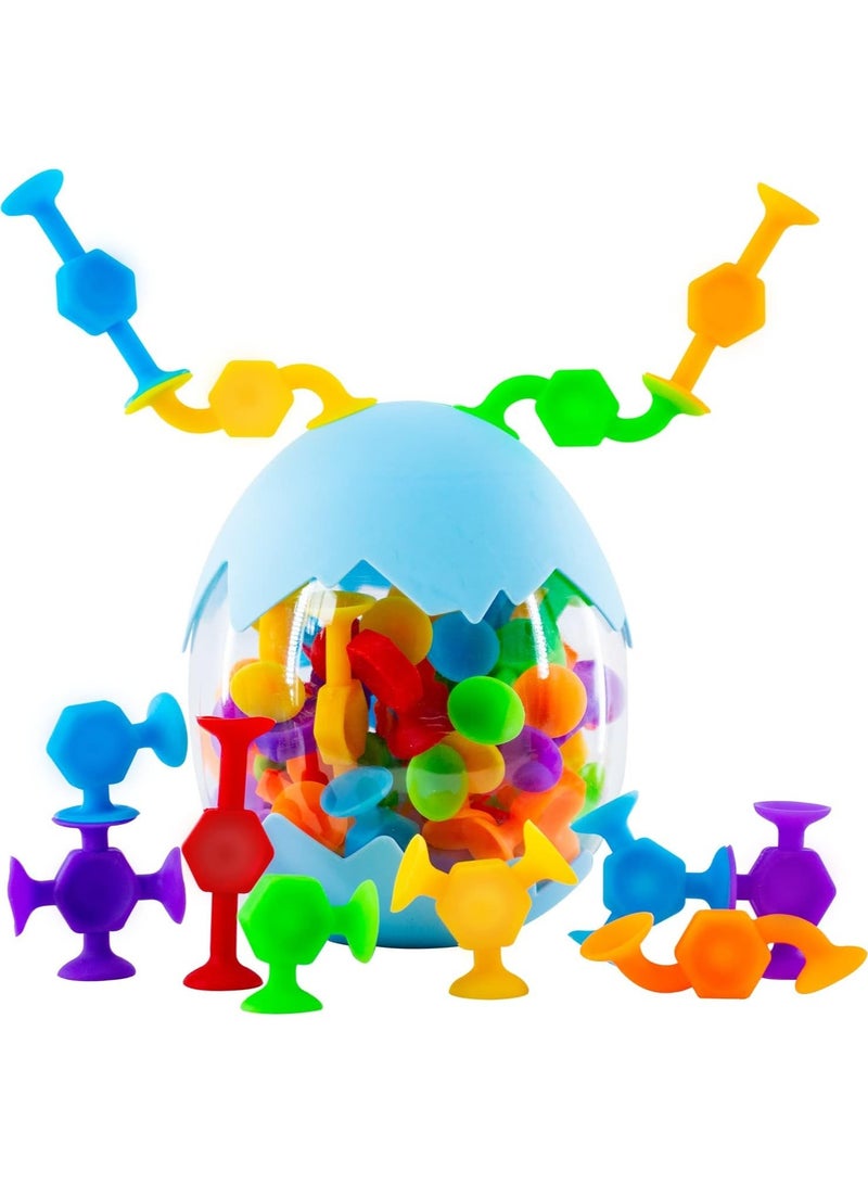 Soofam Suction Toys Bath Toy Set, 48 Pcs Silicone Sucker Toys with Dinosaur Eggshell Storage, Building Toy for Toddlers, Travel Learning Toys for Baby 3 Year Olds and Above Boys Girls (Random Color) - Image 1