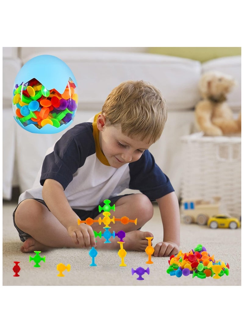 Soofam Suction Toys Bath Toy Set, 48 Pcs Silicone Sucker Toys with Dinosaur Eggshell Storage, Building Toy for Toddlers, Travel Learning Toys for Baby 3 Year Olds and Above Boys Girls (Random Color) - Image 5