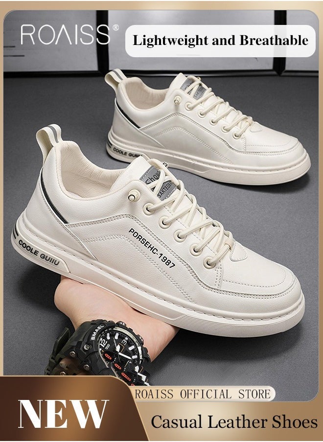 roaiss Casual Cortical Loafers Shoes for Men Versatile Slip On Solid Leather Sneakers Breathable and Soft Flat Sports Shoe  - Image 1