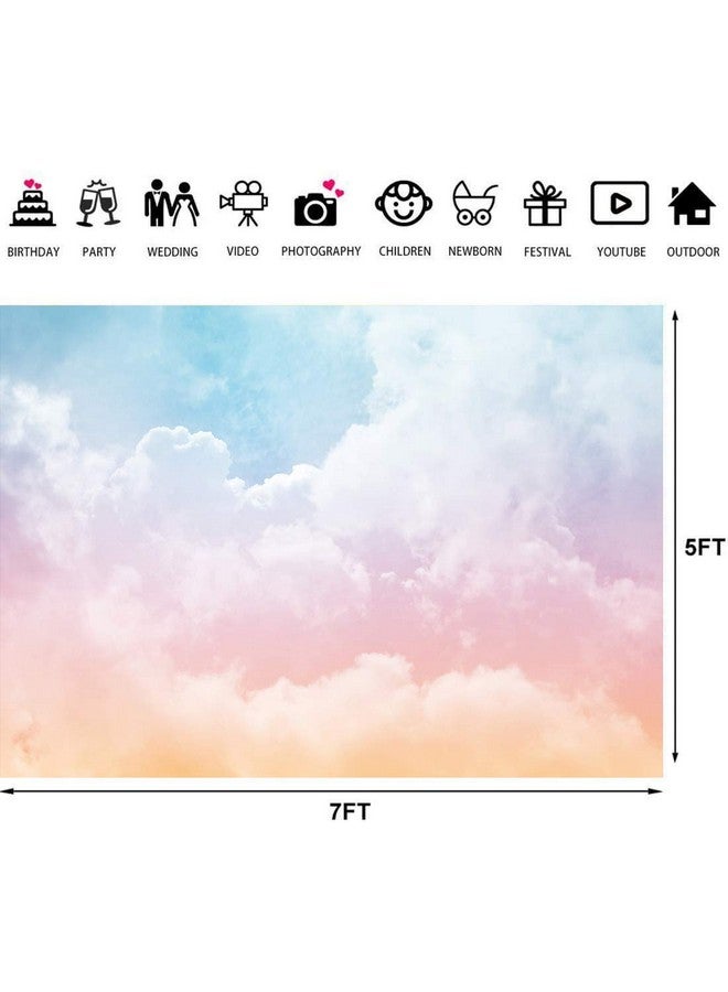 BewFar خلفية تصوير سحاب قوس قزح 7X5 قدم ملونة بألوان الباستيل الشمسية مع سحب بيضاء ووردية خلفية سماء تجريدية لحفلات الزفاف والسفر والطيران وعيد ميلاد الفتاة لوازم كعكة التحطيم وديكور كشك التصوير - Image 3