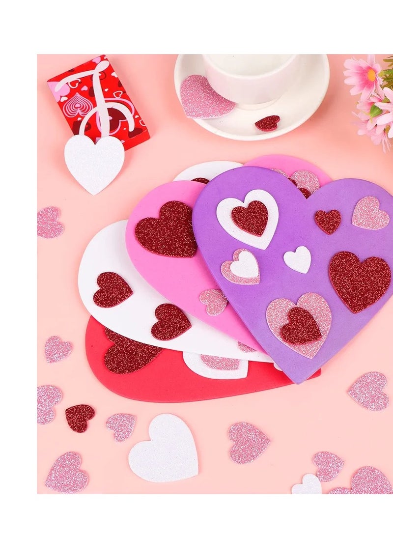 520Pcs Heart Shape Foam Crafts Including 20 Pcs Colorful Heart Foam Craft and 500 Pcs Glitter Heart Sticker Self Adhesive Heart Shape Glitter Foam Sticker EVA Foam Hearts for Valentine's Day DIY Craft - Image 4