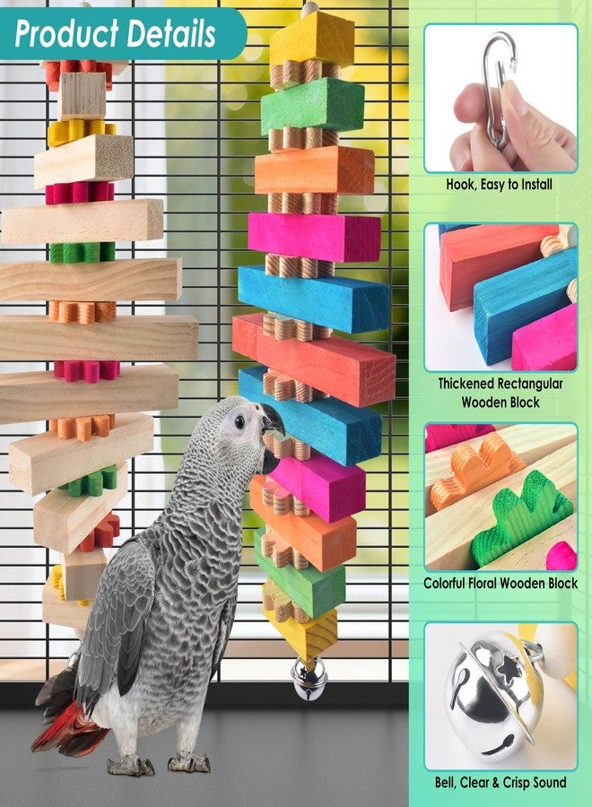 DBNESS Large Bird Toys for Parrot, 2 Pcs Colorful Natural Wood Block Chew Tearing Toy with Bell for Macaws, African Greys, Amazon Parrots, Eclectus, Cockatoo - Image 5