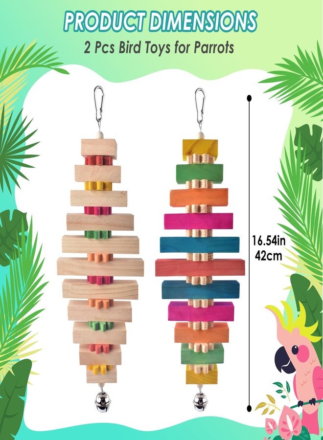 DBNESS Large Bird Toys for Parrot, 2 Pcs Colorful Natural Wood Block Chew Tearing Toy with Bell for Macaws, African Greys, Amazon Parrots, Eclectus, Cockatoo - Image 2