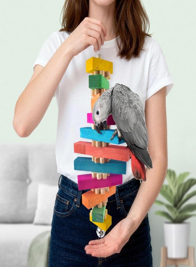 DBNESS Large Bird Toys for Parrot, 2 Pcs Colorful Natural Wood Block Chew Tearing Toy with Bell for Macaws, African Greys, Amazon Parrots, Eclectus, Cockatoo - Image 3